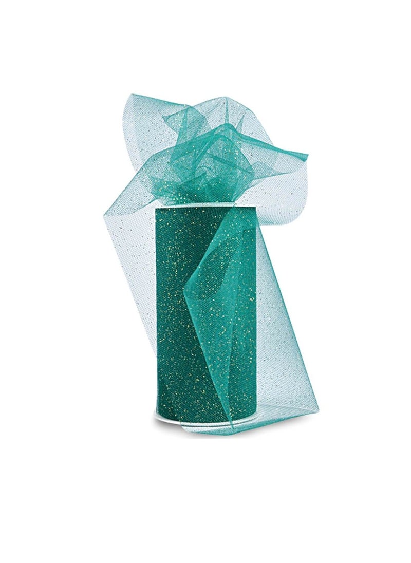 Expo Expo Glitter Tulle 6in x 25yd Spool Emerald Green with Gold Glitter  - Image 1