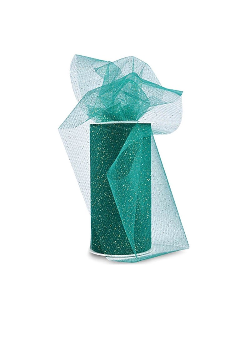 Expo Expo Glitter Tulle 6in x 25yd Spool Emerald Green with Gold Glitter  - Image 3
