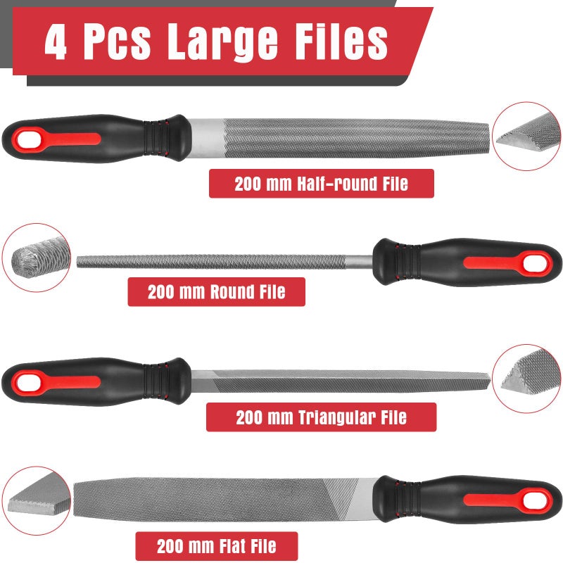 Keze 25 Pcs Metal File Set,Premium T12 Carbon Steel Flat/Half-Round/Round/Triangle Large Files,14 Pcs Needle Files with Case,4 Pcs Sandpaper,Brush,and A Pair of Gloves,for Woodworking. - Image 2