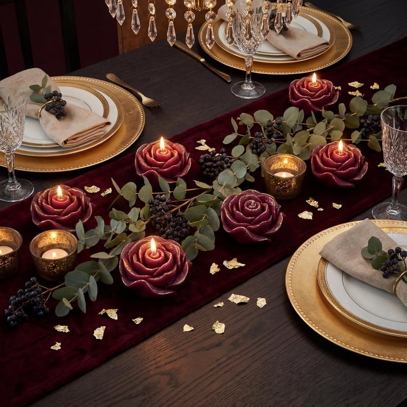 Treela 24 Set Flower Candles Wedding Favor for Guests Mini Dark Red Rose Shaped Tealight Candles for Return Gift Wedding Birthday Bridal Shower Housewarming Party - Image 2