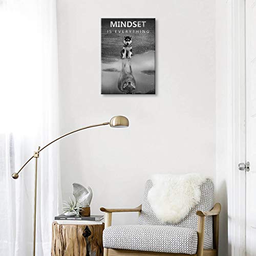PulsatingFingertip Modern Motivational Bedroom, Mindset is Everything Inspirational Wall Art for Office Wolf Motto Artwork Wall Decor Black and White Canvas Framed 12x16inch - Image 5
