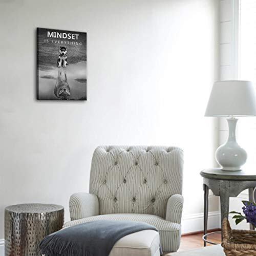 PulsatingFingertip Modern Motivational Bedroom, Mindset is Everything Inspirational Wall Art for Office Wolf Motto Artwork Wall Decor Black and White Canvas Framed 12x16inch - Image 4