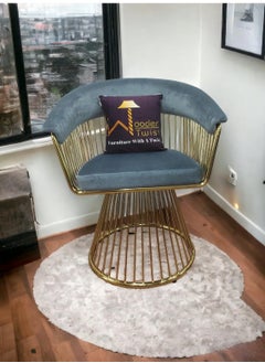 Wooden Twist Wooden Twist Swivel Rotating Arm Chair - Velvet Fabric with Golden Metallic Accent (Dark Grey)  - Image 1