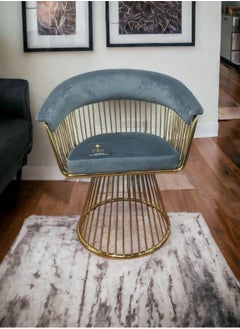 Wooden Twist Wooden Twist Swivel Rotating Arm Chair - Velvet Fabric with Golden Metallic Accent (Dark Grey)  - Image 2