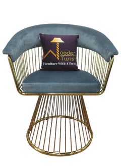 Wooden Twist Wooden Twist Swivel Rotating Arm Chair - Velvet Fabric with Golden Metallic Accent (Dark Grey)  - Image 3