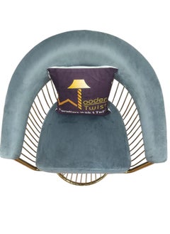 Wooden Twist Wooden Twist Swivel Rotating Arm Chair - Velvet Fabric with Golden Metallic Accent (Dark Grey)  - Image 4