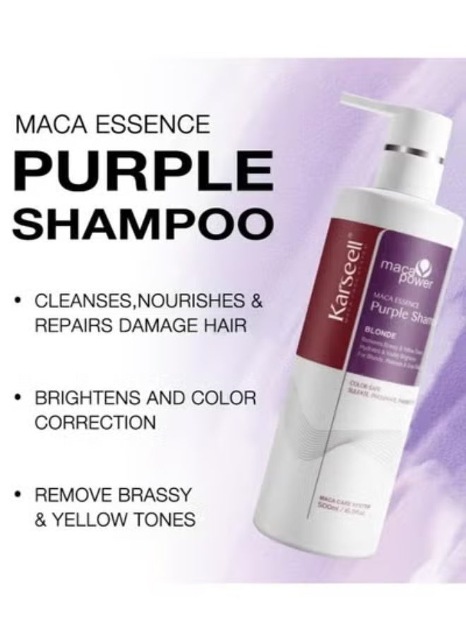 Karseell Maca Essence Purple Hair Mask Purple Shampoo Set, Neutralizes Yellow Shade, Repair Hair Damage for Blonde, Blonded, Grey Hair, 2 x 500ml - Image 3