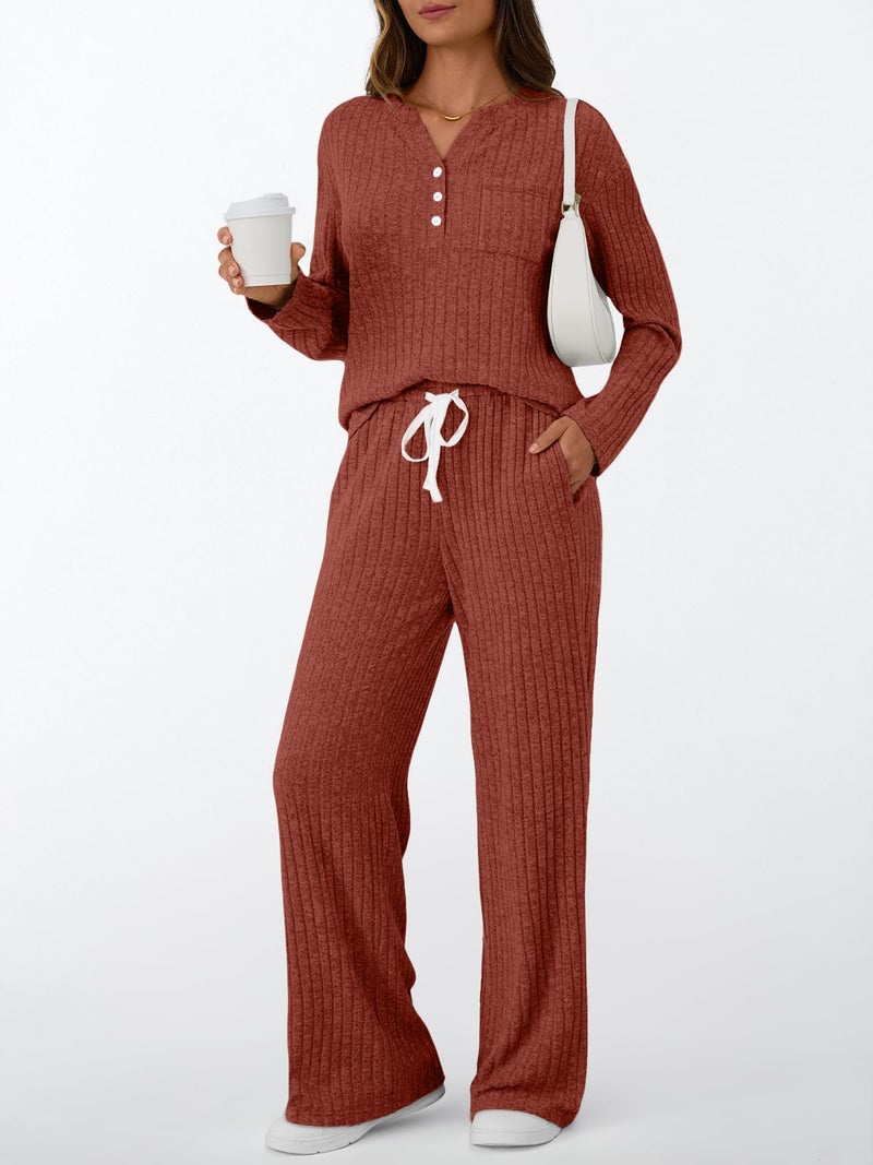 LILLUSORY Womens 2 Piece Lounge Sets Matching Airport Travel Outfits 2026 Spring Clothing Fall Pajamas Sweat Suits Pockets Caramel M - Image 2