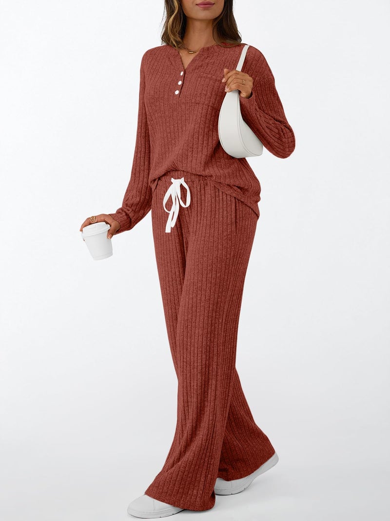 LILLUSORY Womens 2 Piece Lounge Sets Matching Airport Travel Outfits 2026 Spring Clothing Fall Pajamas Sweat Suits Pockets Caramel M - Image 3