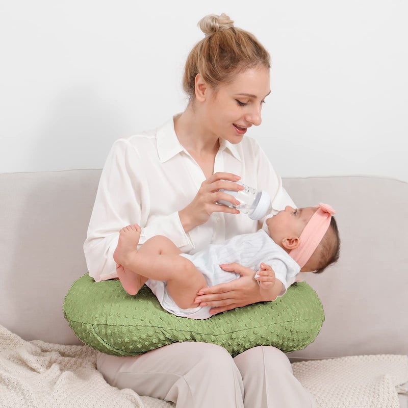QUENESS Nursing Pillow and Positioner, Breastfeeding, Bottle Feeding, Baby Sitting Support with Removable Ultra Soft Cover, Tummy Time Support for Baby Boys and Girls (Sage) - Image 2