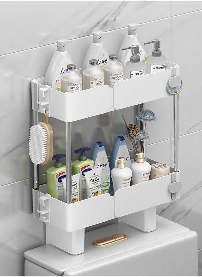 DUNISO - Over The Toilet Storage Shelf, 2 Tier Waterproof Dustproof Bathroom Organizer Shelf Over Toilet, Toilet Space Saver Shelf with Hooks & Suction Cup Base, Wall Mounting Design Storage Rack, No Drilling Space Saving Bathroom Over Toilet Rack - Image 1