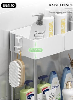 DUNISO Over The Toilet Storage Shelf, 2 Tier Waterproof Dustproof Bathroom Organizer Shelf Over Toilet, Toilet Space Saver Shelf with Hooks & Suction Cup Base, Wall Mounting Design Storage Rack, No Drilling Space Saving Bathroom Over Toilet Rack  - Image 2