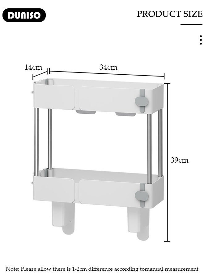 DUNISO Over The Toilet Storage Shelf, 2 Tier Waterproof Dustproof Bathroom Organizer Shelf Over Toilet, Toilet Space Saver Shelf with Hooks & Suction Cup Base, Wall Mounting Design Storage Rack, No Drilling Space Saving Bathroom Over Toilet Rack  - Image 4