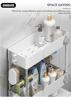 DUNISO Over The Toilet Storage Shelf, 2 Tier Waterproof Dustproof Bathroom Organizer Shelf Over Toilet, Toilet Space Saver Shelf with Hooks & Suction Cup Base, Wall Mounting Design Storage Rack, No Drilling Space Saving Bathroom Over Toilet Rack  - Image 5