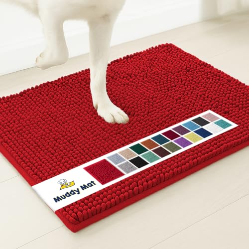 Muddy Mat Super Absorbent Door Mat Indoor Microfiber Quick Dry Chenille Entryway Rug NonSlip Front Door Mat Indoor Mats for Entryway Machine Washable Pet Rug Red 30x19 - Image 1