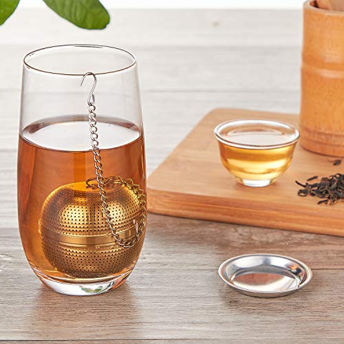 YEOSEN Tea Infuser Ball,Tea Strainer Ball for Loose Leaf Tea, Spice Infuser Stainless Steel Mesh, Fine Threaded Connection, 4.3 inch Chain with Drip Tray - Image 5