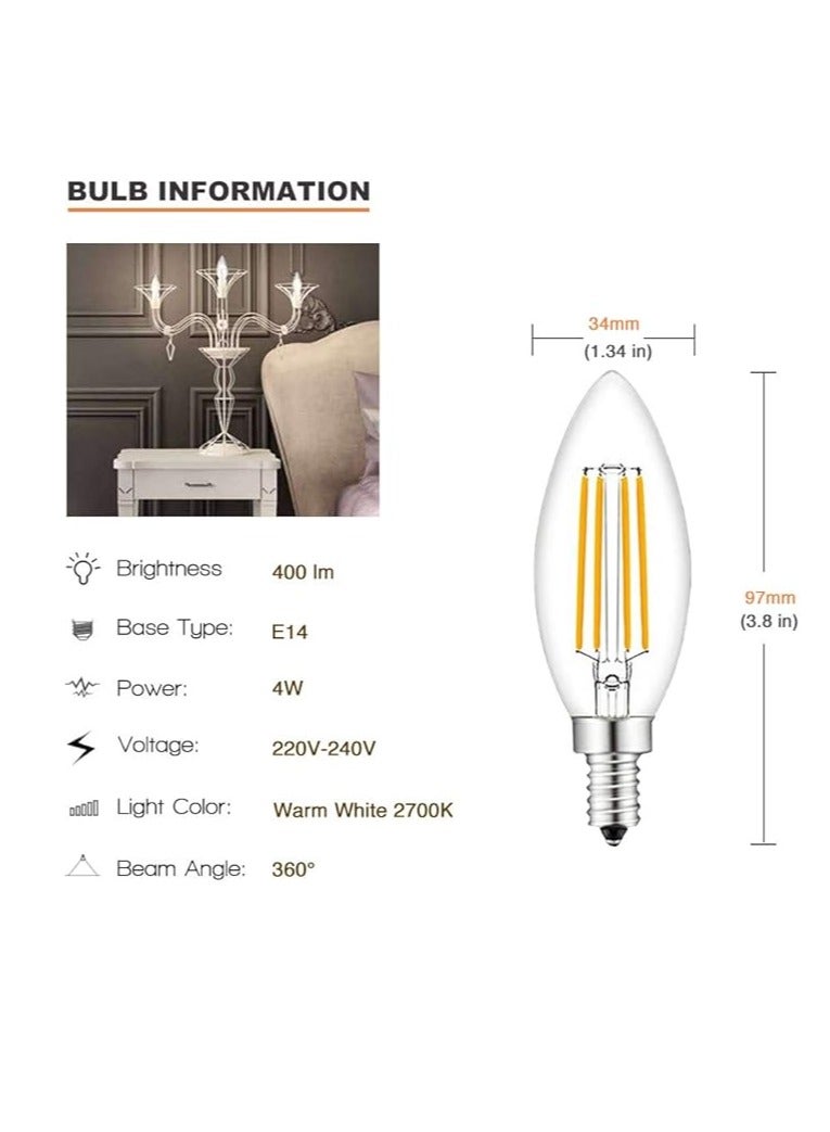 ESNCO E14 LED Light Bulb, Candle Bulb Warm White 2700K, 10 Pack, 4W 400lm, 230V  - Image 2