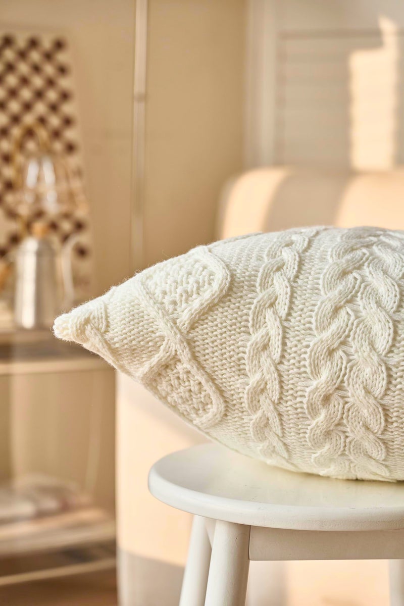DOKOT Decorative Knit Throw Pillow Cover Chiristmas Farmhouse Sweater Square Warm Cushion Cover for Couch, Bed, Home Accent Decor (Cream, (18x18 inches(45x45cm)) - Image 3