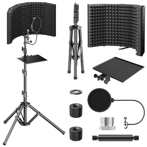 TONOR Isolation Shield Pack for Mic, Acoustic Foam Shield with Pop Filter & Tripod Stand, Foldable Design, Compatible with Blue Yeti, AT2020, Recording, Podcasts, Singing, Max 70 inch, Stand Included - Image 1