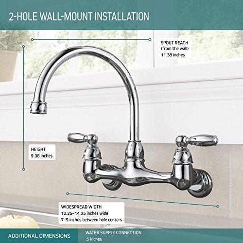 Peerless 2-Handle Wall Mount Kitchen Sink Faucet, Chrome P299305LF - Image 4
