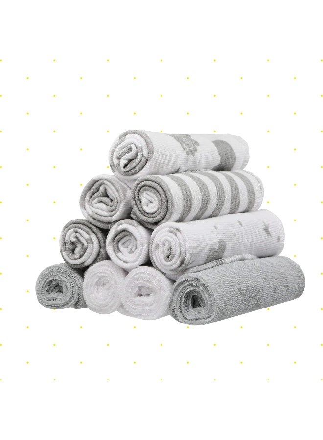 Spasilk مجموعة مناديل سباسيليك للأطفال حديثي الولادة من الأولاد والبنات، مجموعة مناشف تيري ناعمة، عبوة من 10، رمادي سماوي - Image 4