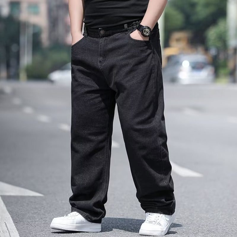 Oversized Jeans Mens Straight-leg Loose plus size Wide Leg Plus Size Pants for Fatty Big Crotch Dark blue - Image 3
