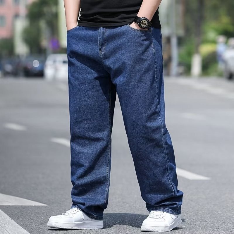 Oversized Jeans Mens Straight-leg Loose plus size Wide Leg Plus Size Pants for Fatty Big Crotch Dark blue - Image 1