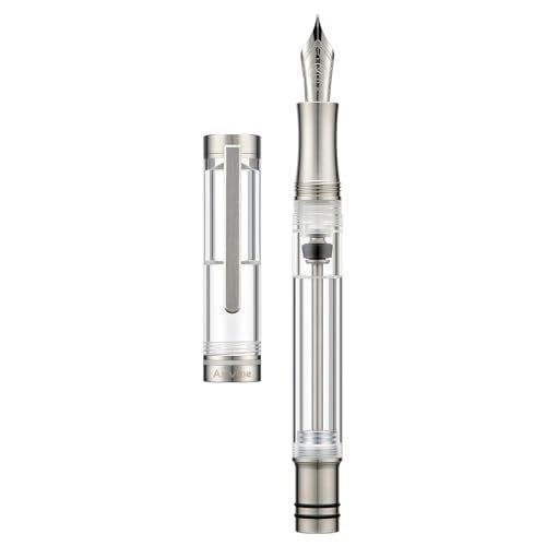Asvine V200 Titanium Fountain Pen Vacuum Filling, Bock Broad Nib Clear Transparent Acrylic Smooth Writing Pen Case Set - Image 1