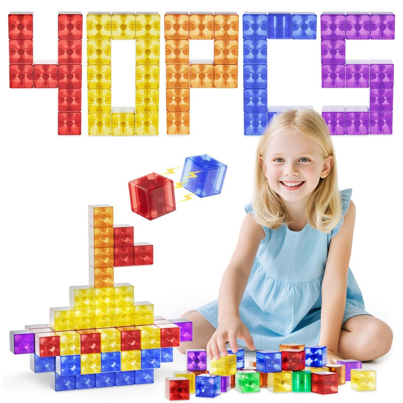 Asago Transparent Magnetic Blocks for Kids Ages 4840PCS Mini Play Magnet Building Shapes SetMontessori Magnetic Cubes for Toddlers 13Preschool STEM Educational Sensory Magnet Toys for Kids 35 - Image 3