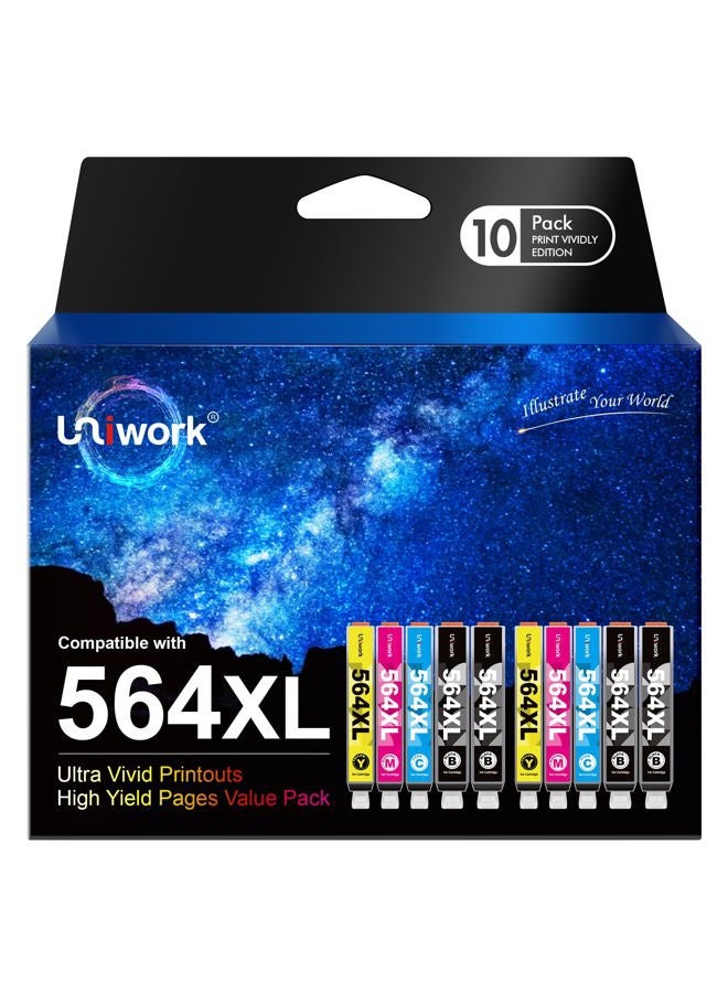 Uniwork Compatible Ink Cartridge Replacement for HP 564 564XL Replacement for Photosmart 6520 5520 4620 5510 C410a 6525 5514 OfficeJet 7510 4620 DeskJet 3522 Printer Tray (4BK/2C/2M/2Y) 10 Pack - Image 1