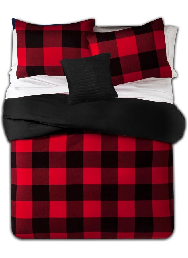Sweet Home Collection Sweet Home Collection 4 Piece Buffalo Check Plaid Design Reversible to Solid Color with 2 Shams & Throw Pillow, Full/Queen, Burgundy  - Image 2