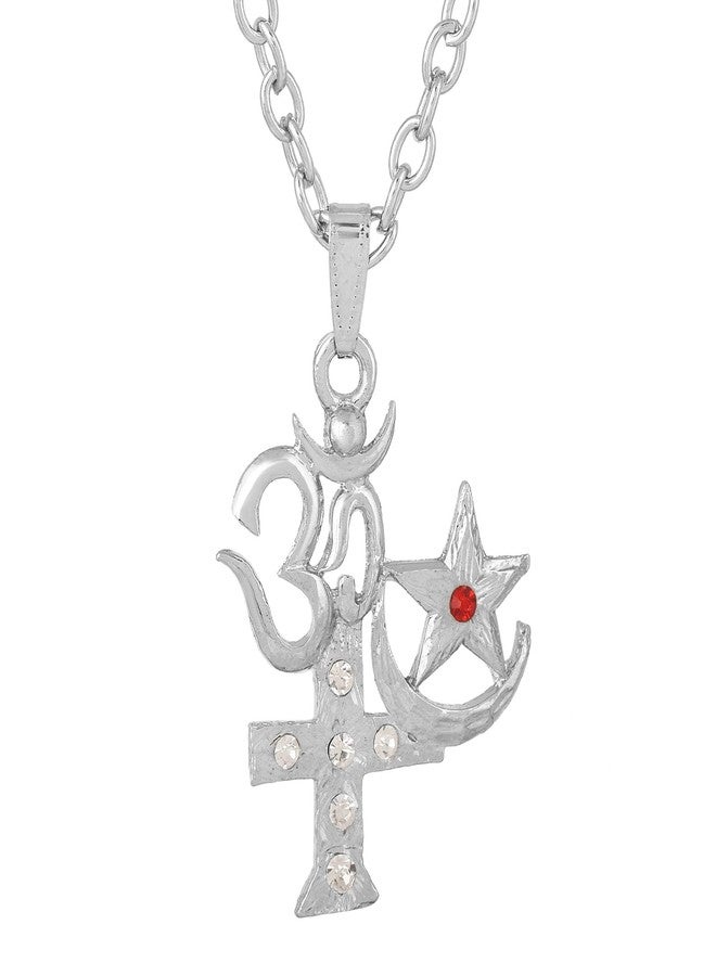morir Silver Plated CZ All Religion Secular India Chain Pendant Necklace Jewellery for Men and Women - Image 1