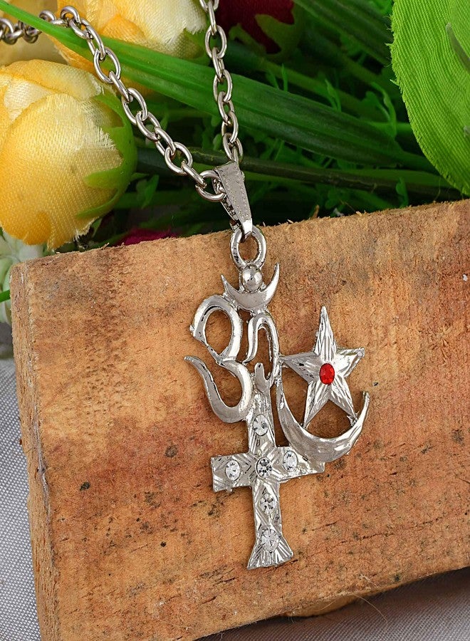 morir Silver Plated CZ All Religion Secular India Chain Pendant Necklace Jewellery for Men and Women - Image 2