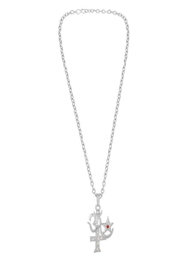 morir Silver Plated CZ All Religion Secular India Chain Pendant Necklace Jewellery for Men and Women - Image 4