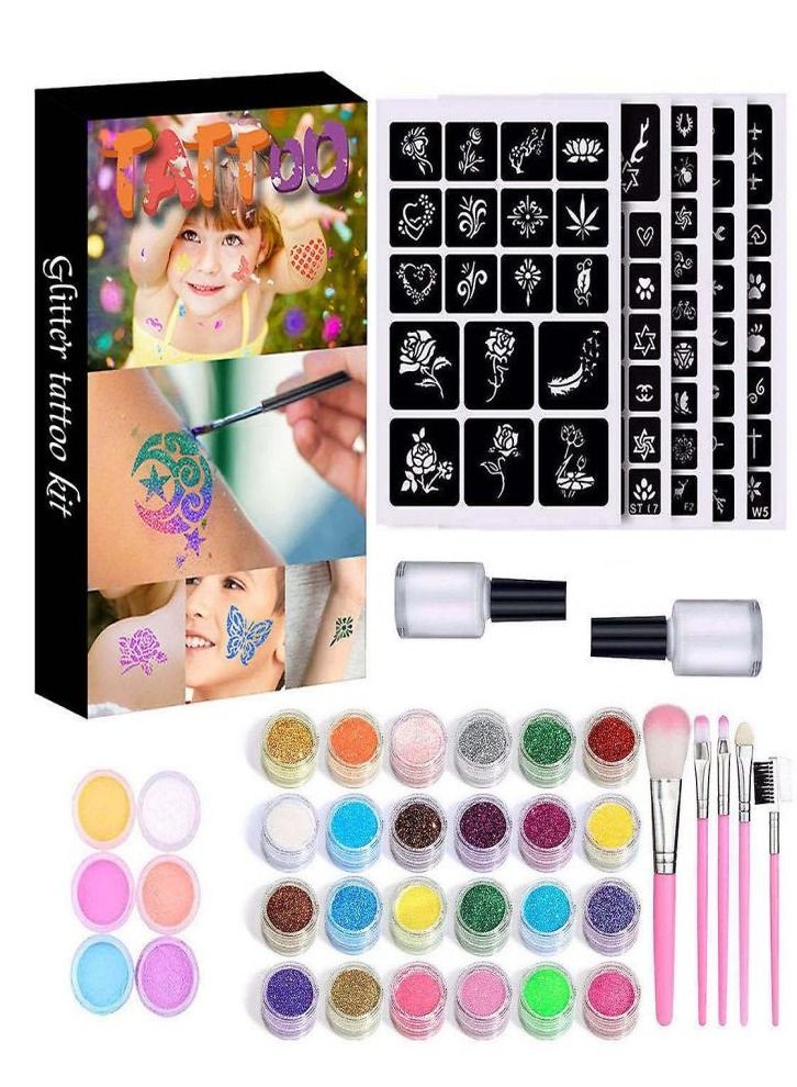 طقم تاتو لامع لامع في الظلام من 24 لونًا ، وشم مؤقت لامع - Image 1