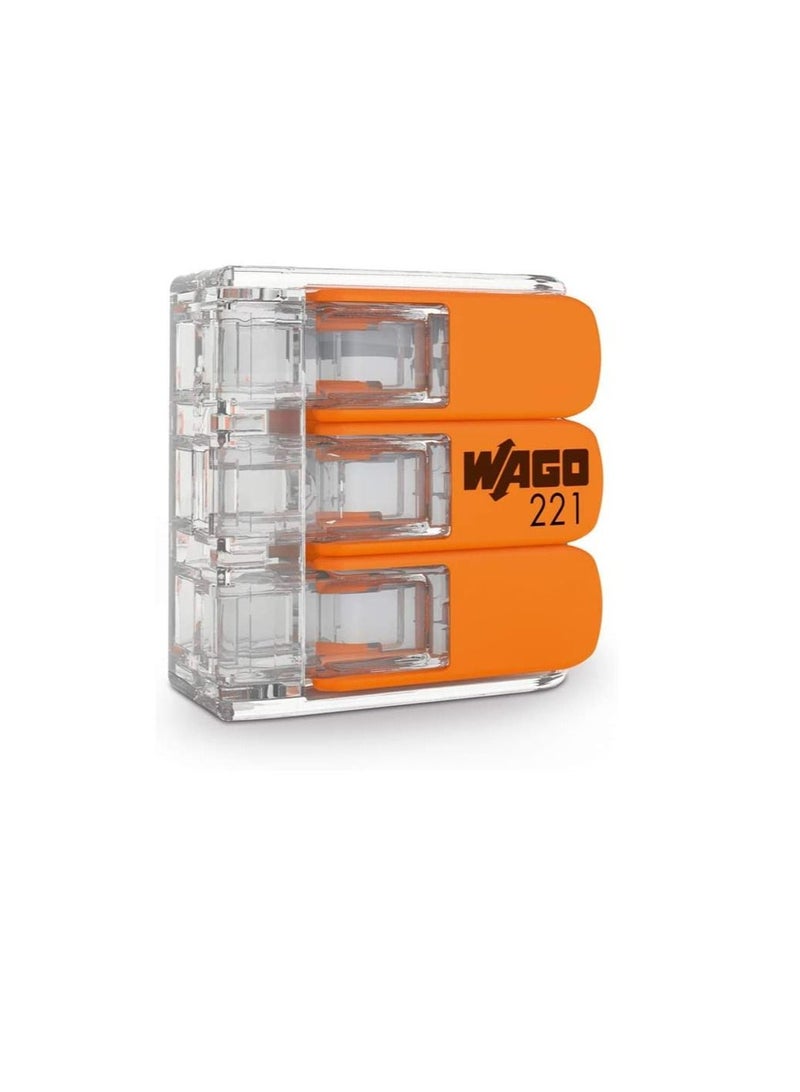 WAGO COMPACT Splicing Connector 221-413 for all conductor types max 4 mm 3 conductor with levers transparent Packing Unit - Image 2