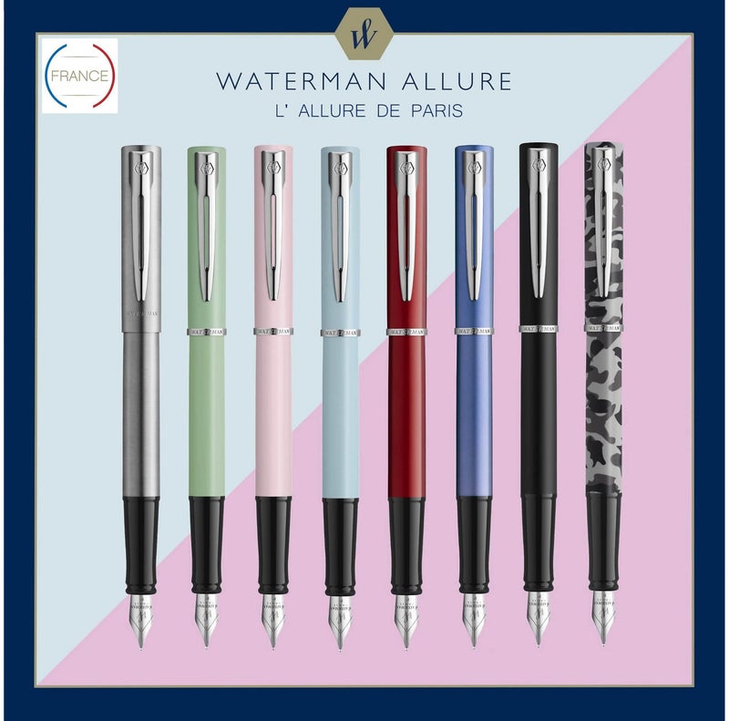 Waterman Graduate Allure Fountain Pen, Black Lacquer, Fine Nib, Blue Ink, Gift Box - Image 4