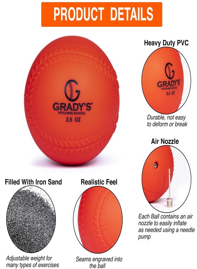 Grady's Pitching School Plyo Weighted Ball Set with Seams and Carrying Case 32, 21, 14, 7, 5, 3.5oz for Pitching/Velocity Training - Image 3