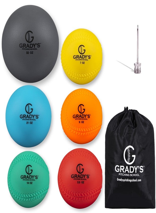 Grady's Pitching School Plyo Weighted Ball Set with Seams and Carrying Case 32, 21, 14, 7, 5, 3.5oz for Pitching/Velocity Training - Image 1