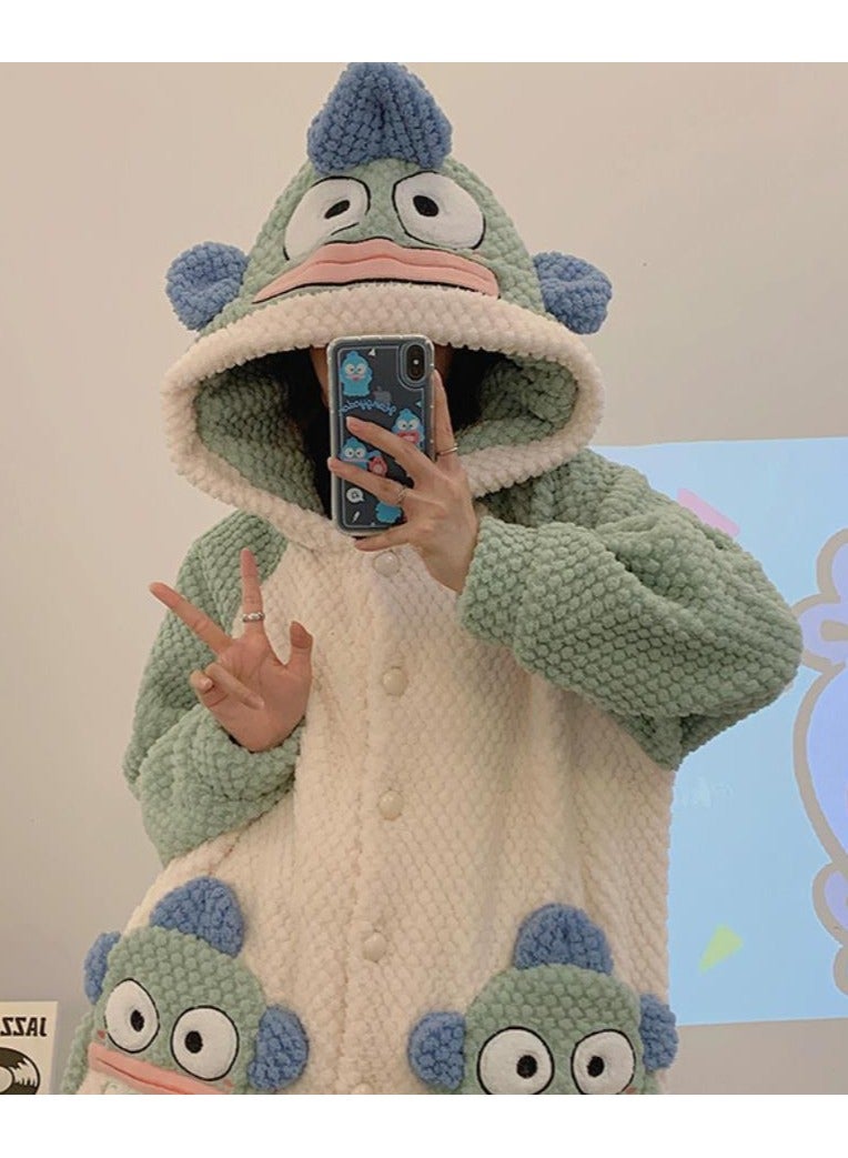KUYING Plush Robe Thickened Long Sleeve Pants Casual Comfortable Home Suit Set - Image 3