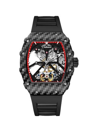 Richard Carbon Fiber Fully Automatic Mechanical Watch Men's Wine Barrel Type Tourbillon Wormhole Fully Hollow Men's Waterproof Watch (Model DLW-6021A Black Red Diagonal Shell Black Tape, Diameter 43mm) - pzsku/Z3B71F8220268C19C4907Z/45/1748262458/300302a4-d51e-4e78-97e2-1724261f726f