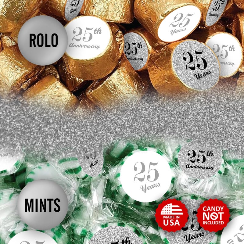 Creativity Labels 25th Anniversary Kisses Stickers, (Set of 216) Chocolate Drops Labels Stickers for 25th Wedding Anniversary, Party Favors Decor for Kisses. Made in USA - Image 4