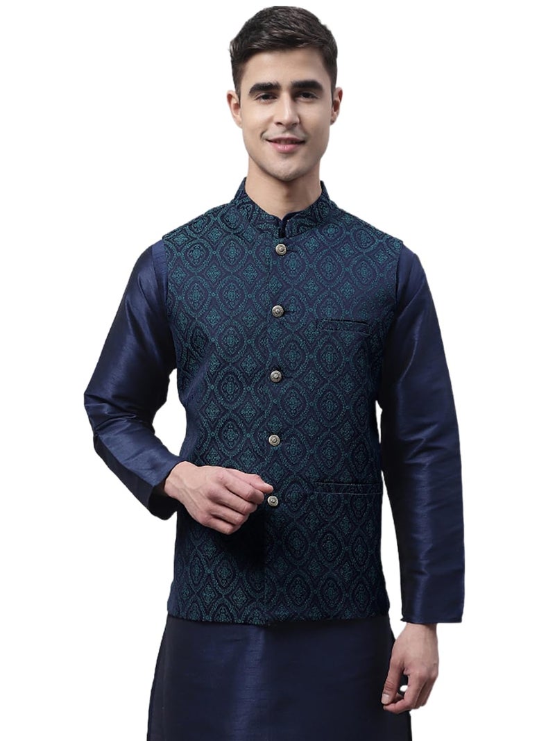 Jompers Men's Woven Design Waistcoat (Teal, L) - Image 1