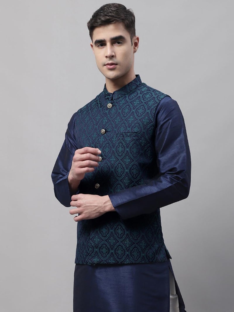 Jompers Men's Woven Design Waistcoat (Teal, L) - Image 3