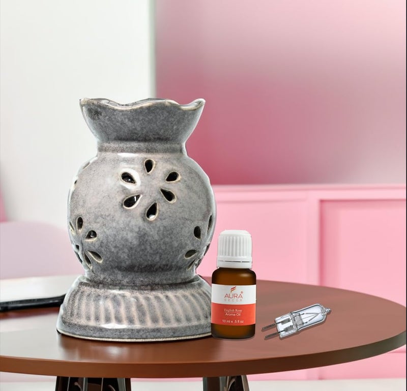 AURA DECOR AuraDecor Electric Diffuser Gift Set with 1 Extra Light Bulb and 10 ml Aroma Oil Rose HomeDecor Diffuser Set Air Freshner Flower  - Image 2