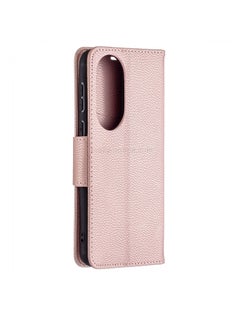 Generic Case For Huawei P50 Litchi Texture Pure Color Horizontal Flip Leather with Holder and Card Slots and Wallet and Lanyard Rose Gold  - Image 2