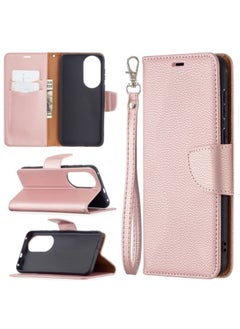 Generic Case For Huawei P50 Litchi Texture Pure Color Horizontal Flip Leather with Holder and Card Slots and Wallet and Lanyard Rose Gold  - Image 1