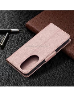 Generic Case For Huawei P50 Litchi Texture Pure Color Horizontal Flip Leather with Holder and Card Slots and Wallet and Lanyard Rose Gold  - Image 4