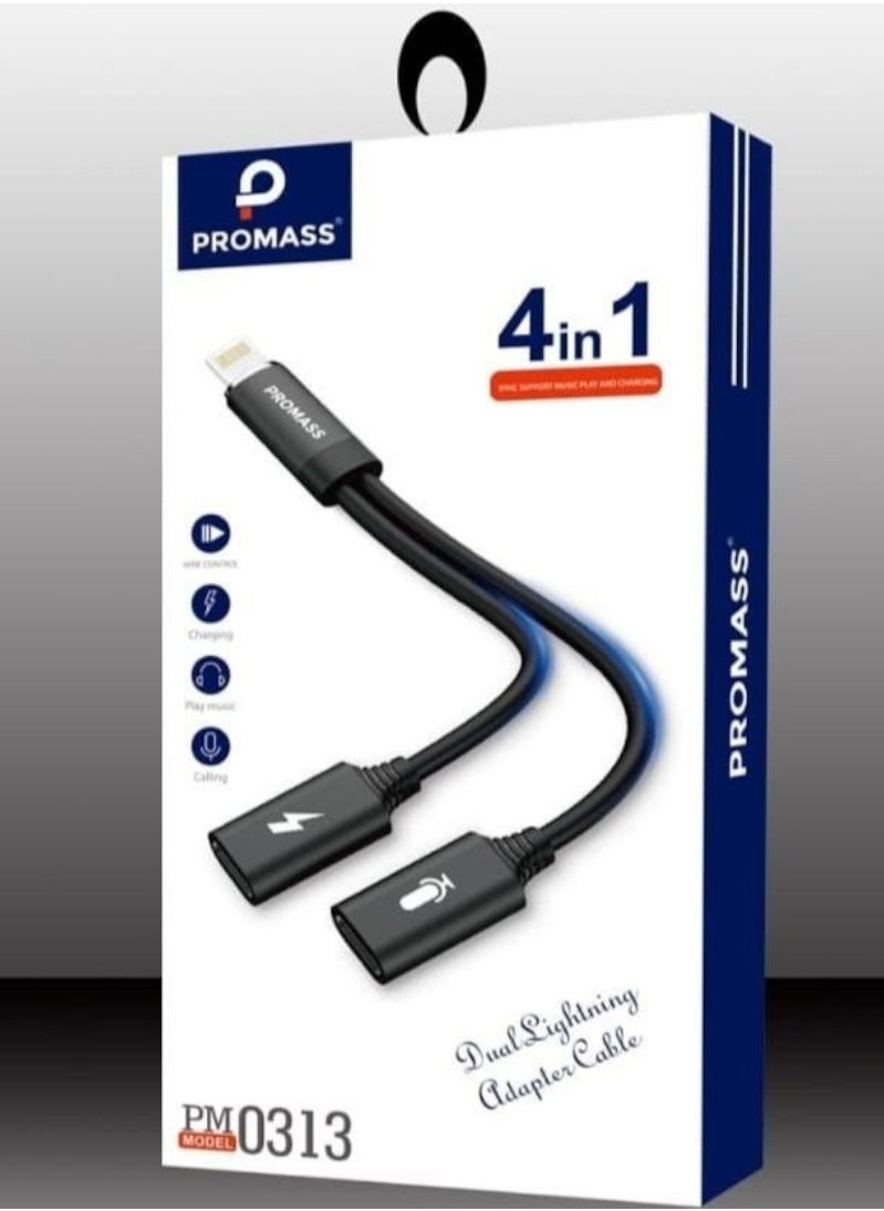 PROMASS 4-in-1 Dual Lightning Adapter Cable, Charging, Music, Calling, and Wire Control, High Compatibility  - Image 1