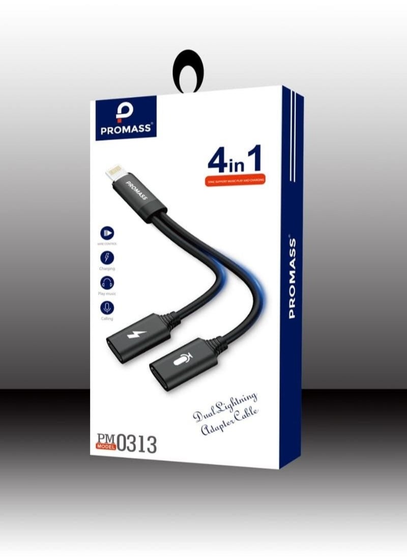PROMASS 4-in-1 Dual Lightning Adapter Cable, Charging, Music, Calling, and Wire Control, High Compatibility  - Image 2
